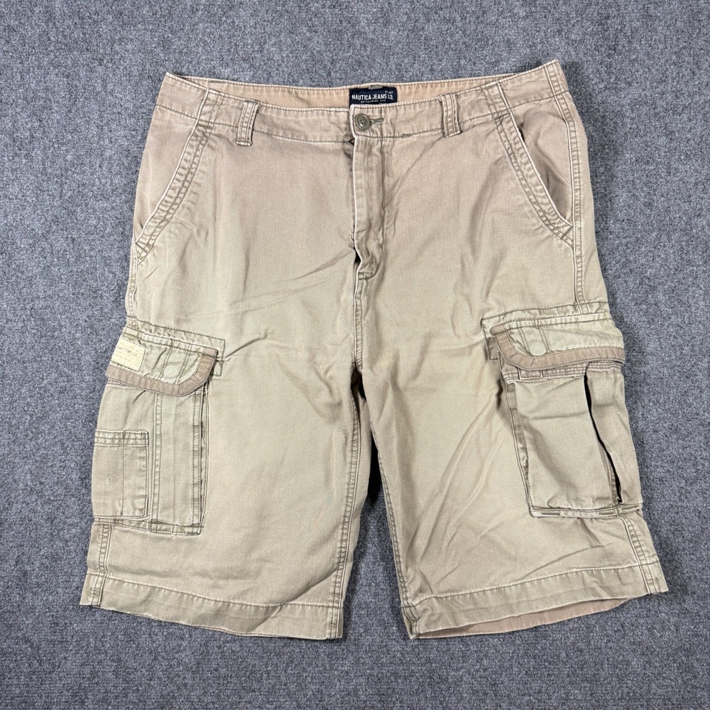 Nautica Jeans Co Cargo Shorts Mens 36 Khaki Tan Twill Baggy Skate Y2K #3633